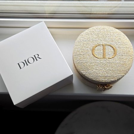 Dior Beauty Pouch small beige makeup Bag round toiletry travel Case